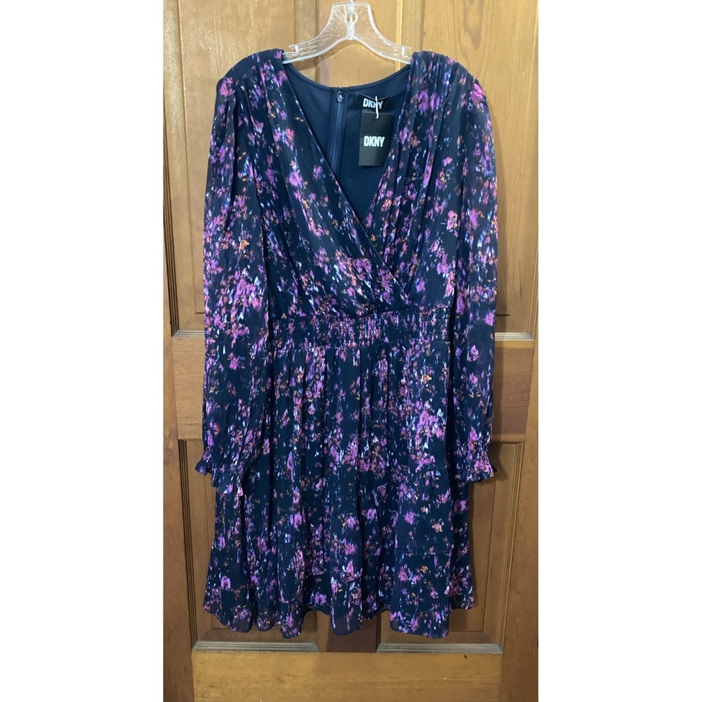 DKNY Plus Size Printed Blouson-Sleeve Fit & Flare Dress Sz 20W New Blue $139 - Picture 3 of 13
